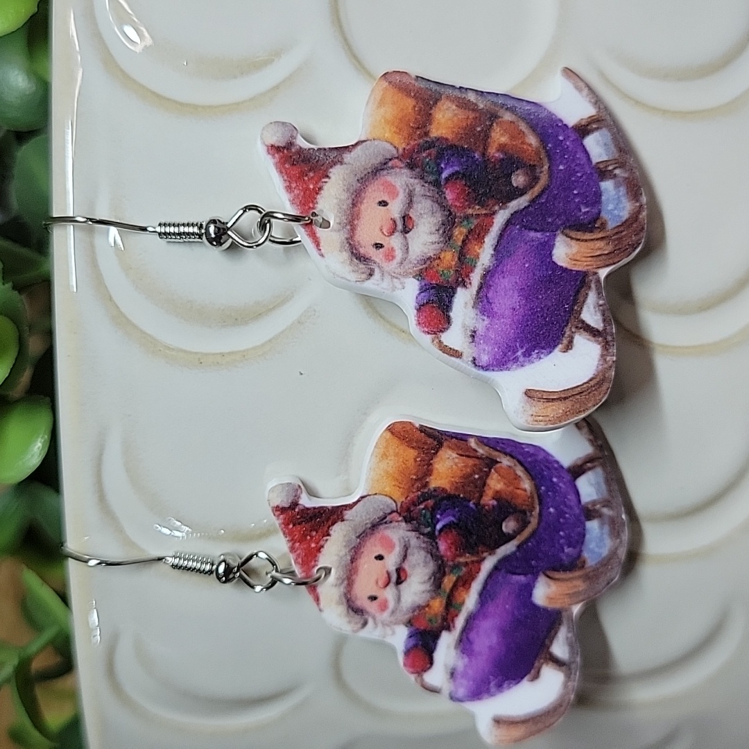Santa Purple Sleigh Earrings
